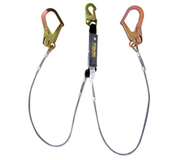 ESLINGA ANTICAIDA EN GUAYA DE ACERO CON AMORTIGUADOR. STEELPRO