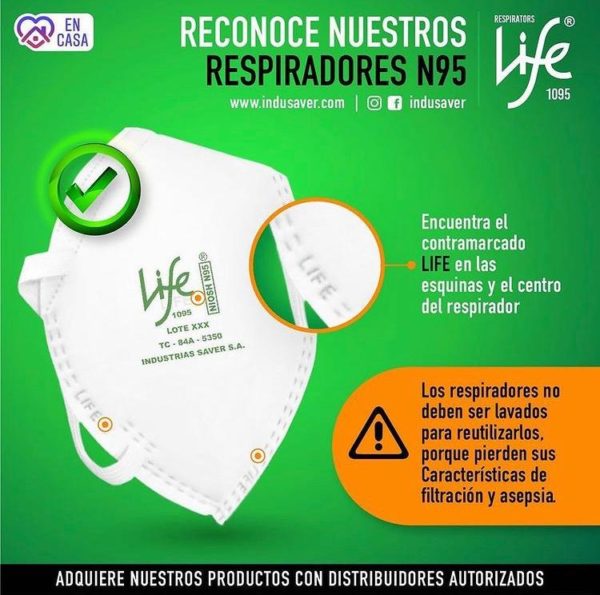 RESPIRADOR BLANCO N95 PLEGABLE LIFE 1095 NIOSH 42CFR84 PAQ X 25 UND