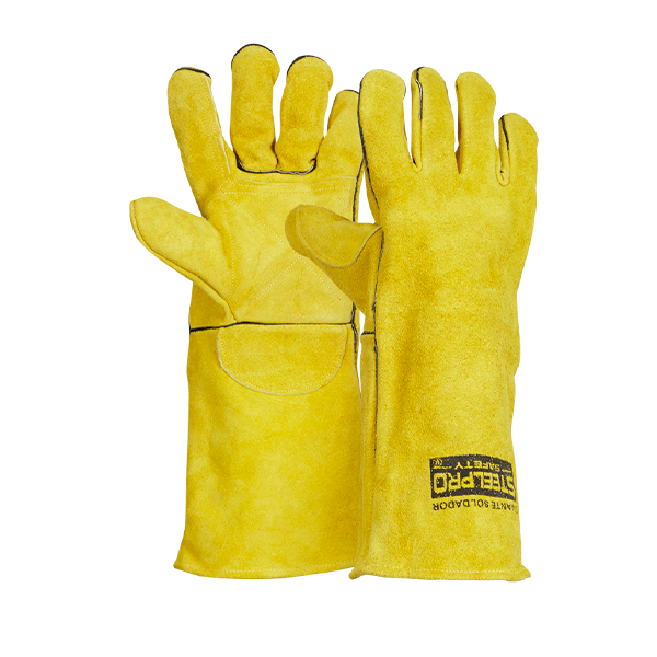 GUANTE SOLDADOR AMARILLO DE 16". MARCA STEELPRO.